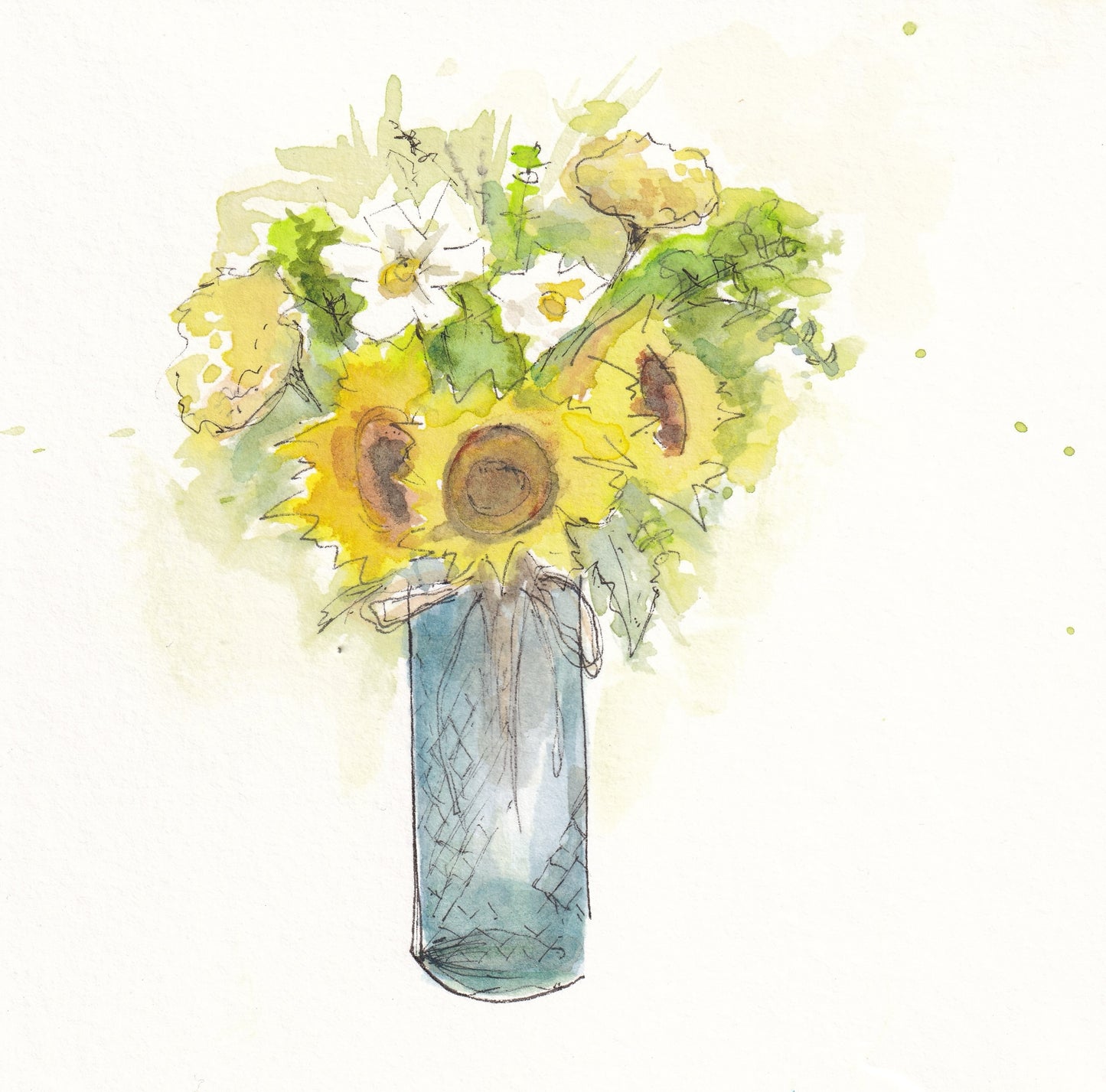 Sunflowers and Daisies - Original Watercolour Art
