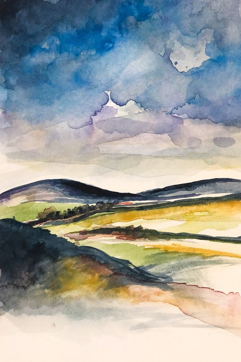 The Wonderful Rolling Hills - Watercolour Landscape